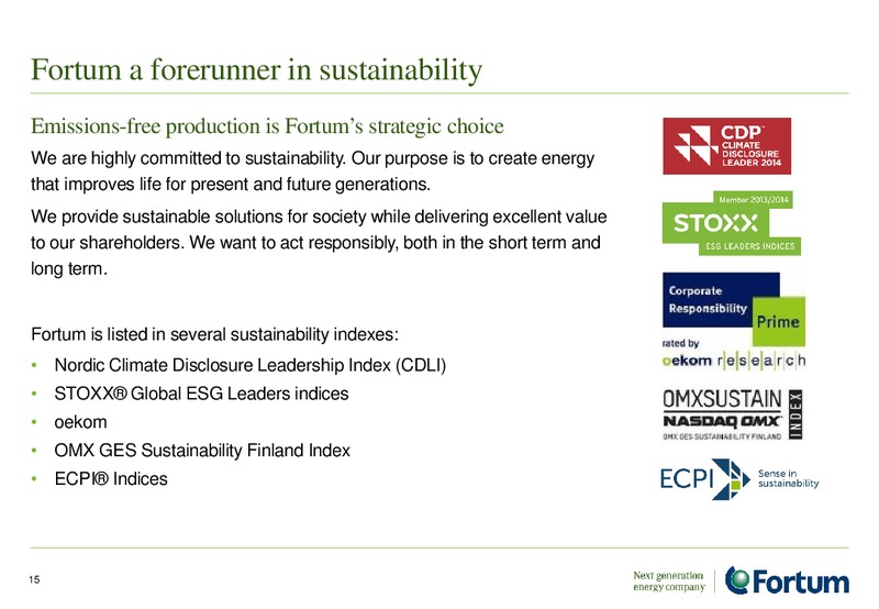 August 2015 Investor Presentation – Fortum – slide 14