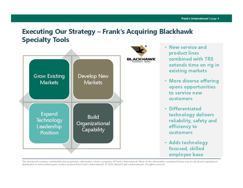 Acquisition of Blackhawk Specialty Tools – Franks International – slide 3