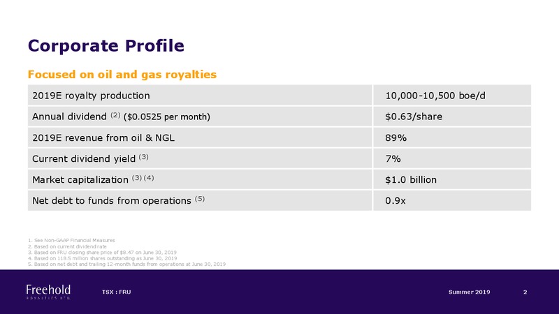 Summer 2019 Investor Presentation – Freehold Royalties Ltd. – slide 2