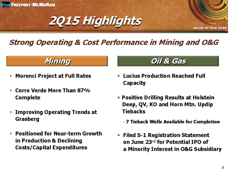 Q2 2015 Earnings Conference Call – Freeport-Mcmoran Inc. – slide 2