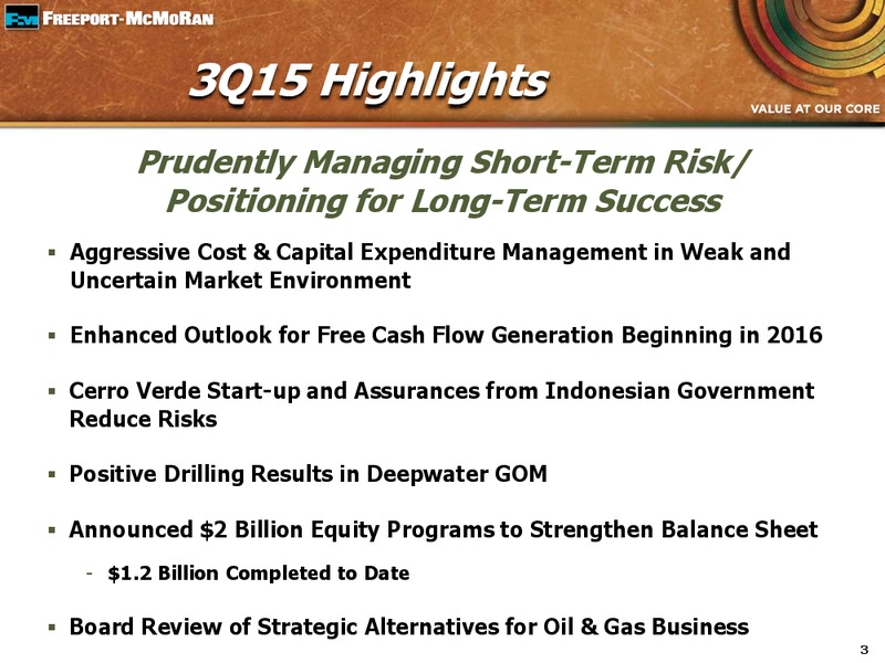 Q3 2015 Earnings Conference Call – Freeport-Mcmoran Inc. – slide 2