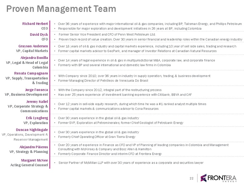 August 2018 Corporate Presentation – Frontera Energy Corp. – slide 21