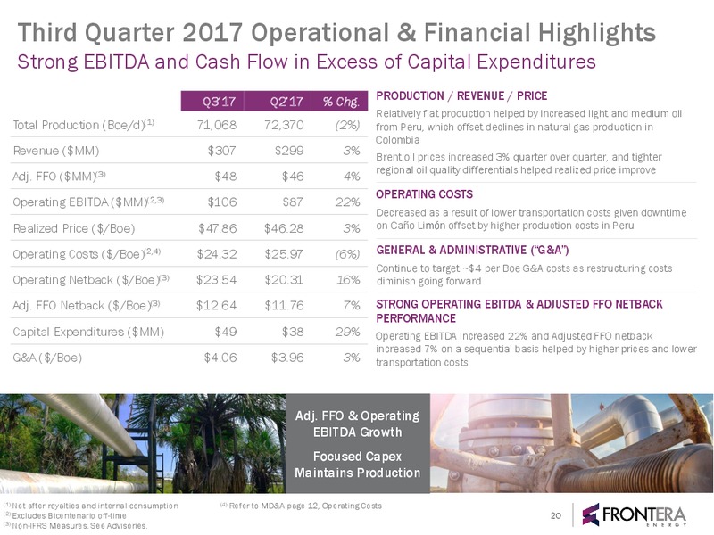 2017 Second Quarter Investor Update – Frontera Energy Corp. – slide 19