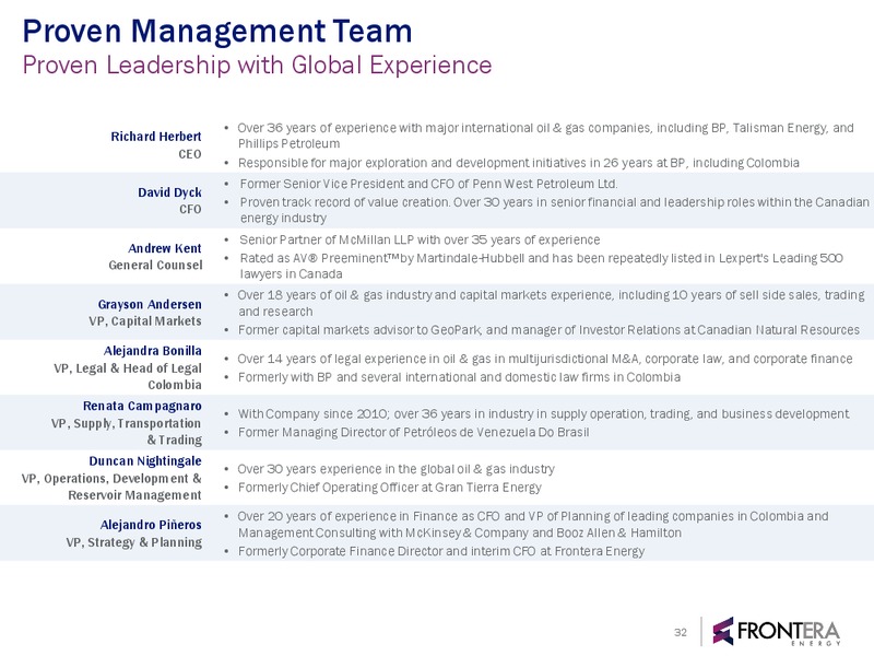 September 2019 Corporate Presentation – Frontera Energy Corp. – slide 31