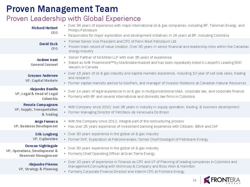 December 2018 Corporate Presentation – Frontera Energy Corp. – slide 27