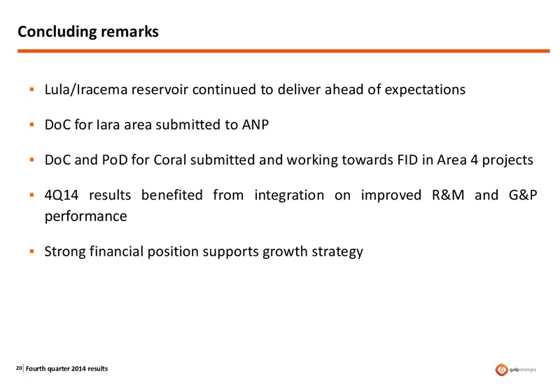 Q4 2014 RESULTS – Galp Energia – slide 19