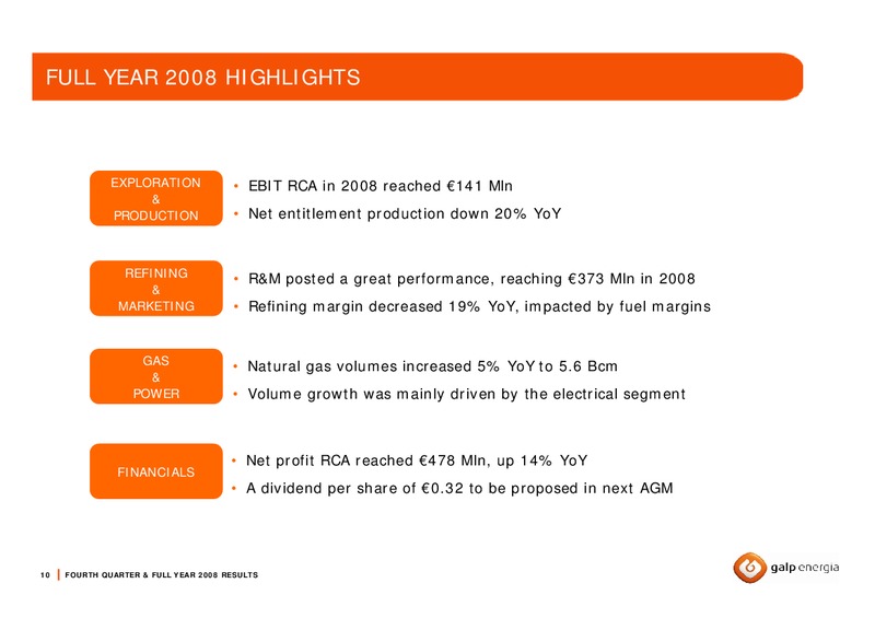 Q4 2009 EARNINGS CALL – Galp Energia – slide 10