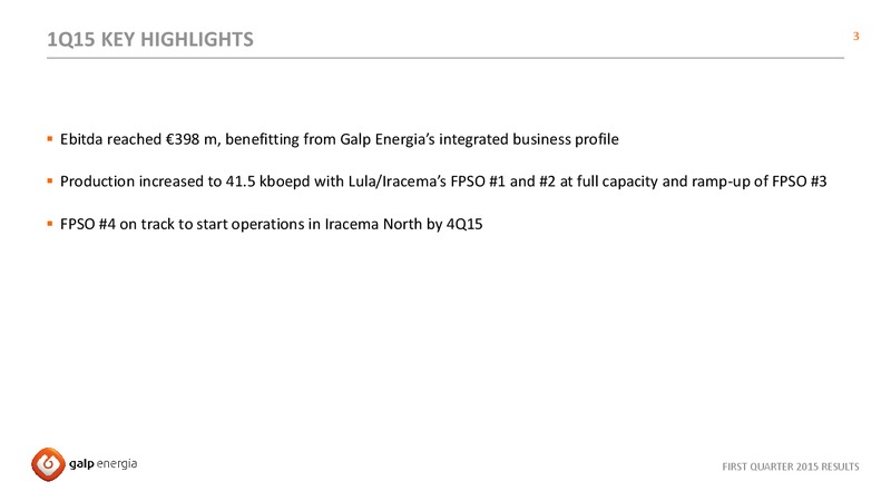 Q1 2015 RESULTS – Galp Energia – slide 3