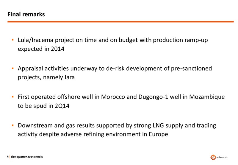 Q1 2014 RESULTS – Galp Energia – slide 20