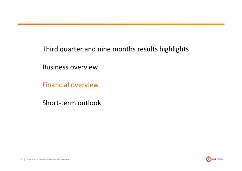 Q3 2010 RESULTS – Galp Energia – slide 8