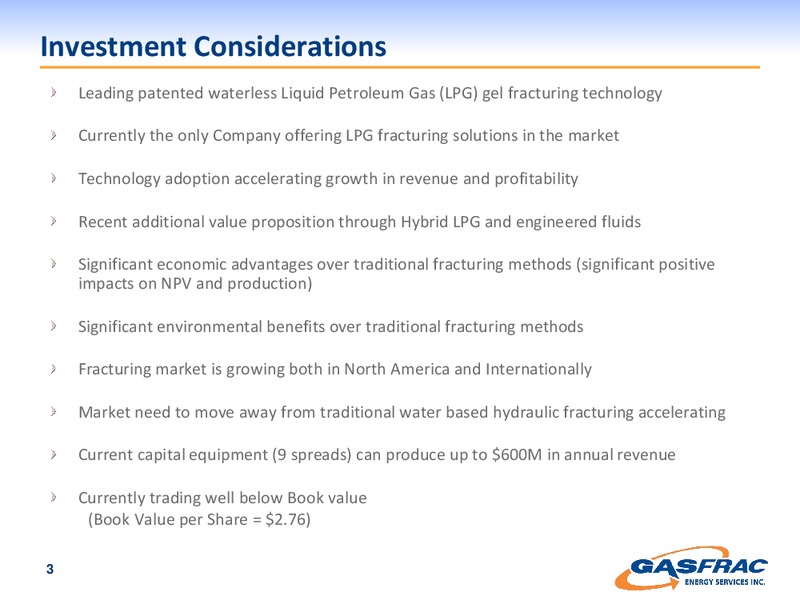 INVESTOR PRESENTATION – Gasfrac Energy Services Inc. – slide 3