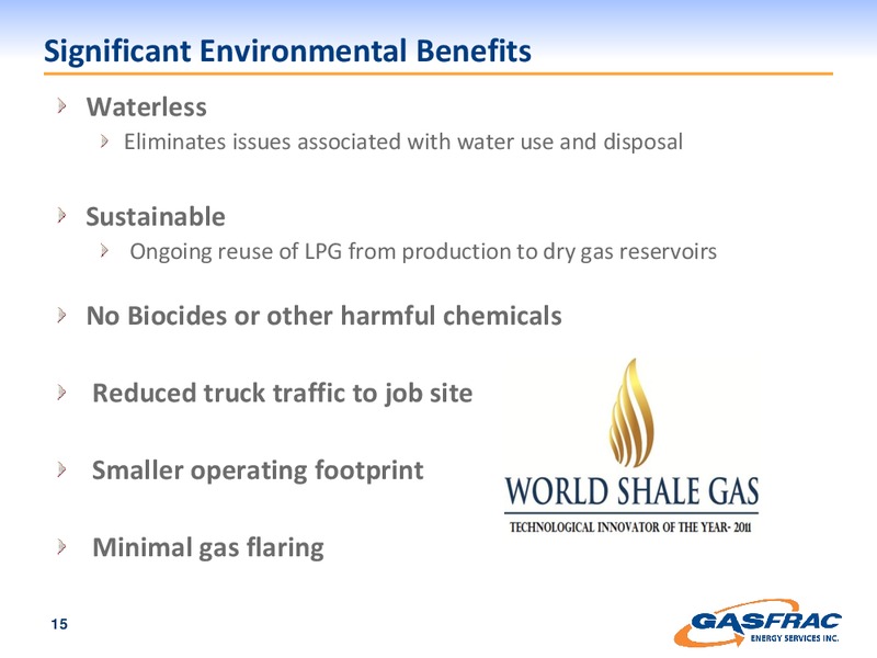 INVESTOR PRESENTATION – Gasfrac Energy Services Inc. – slide 15