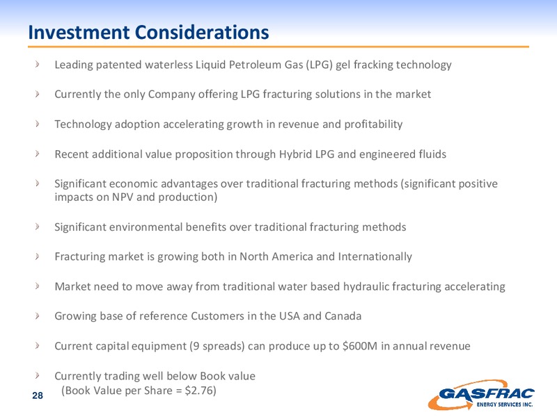 INVESTOR PRESENTATION – Gasfrac Energy Services Inc. – slide 28