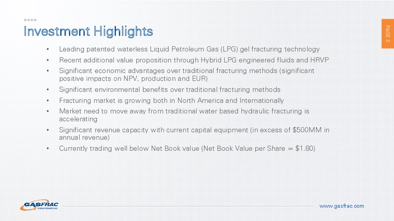 INVESTOR PRESENTATION – Gasfrac Energy Services Inc. – slide 2