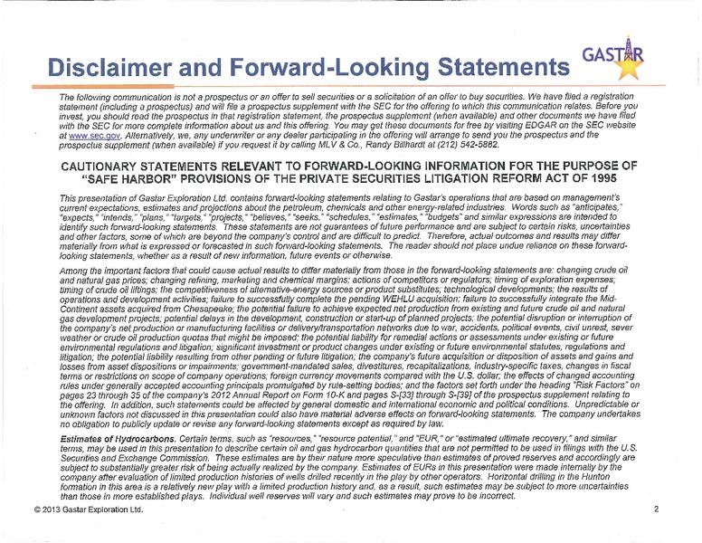 investor presentation – Gastar Exploration, Ltd. – slide 2