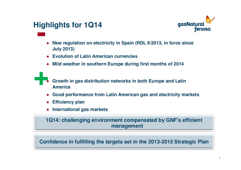 First Quarter 2014 Results 1Q14 – Gas Natural Fenosa – slide 4