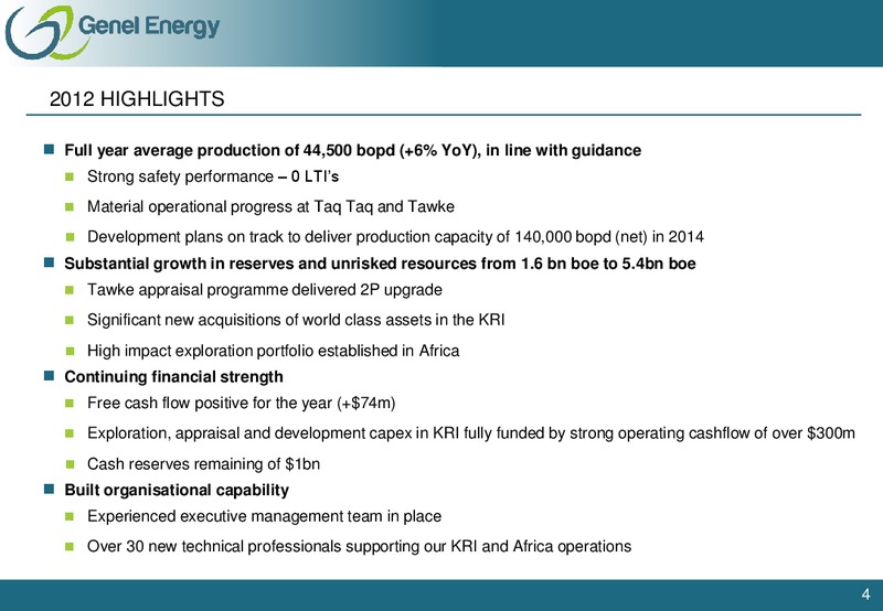 2012 EARNINGS CALL – Genel Energy – slide 3