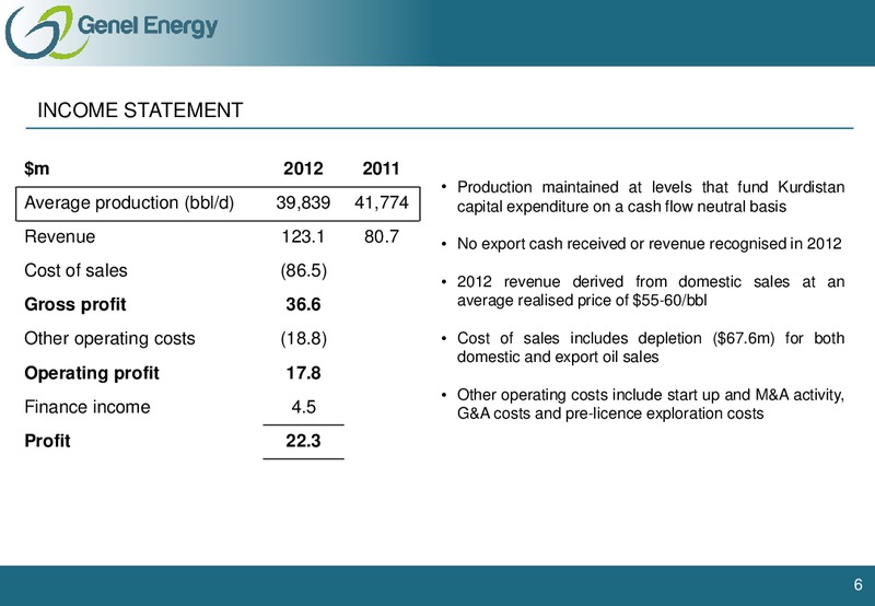 HALF YEAR RESULTS 2012 – Genel Energy – slide 5