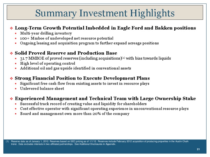 MARCH 2012 INVESTOR PRESENTATION – Georesources, Inc. – slide 20