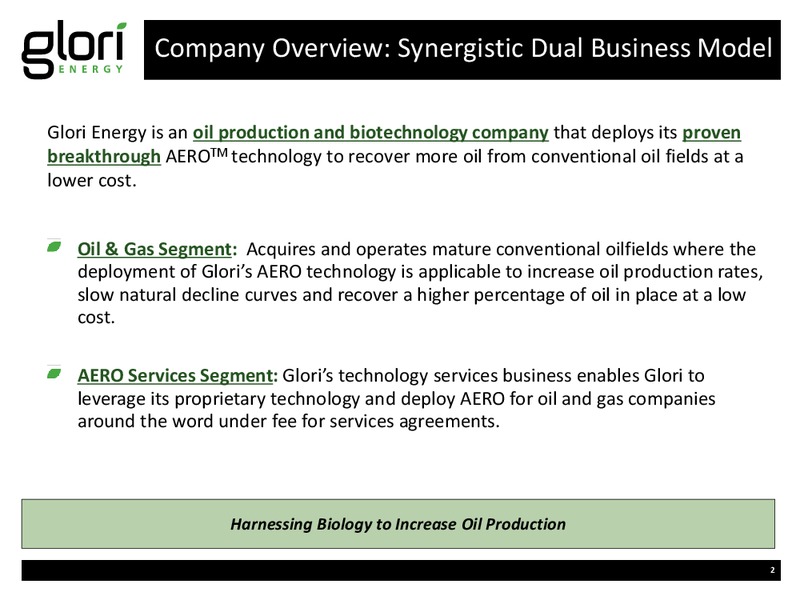 INVESTOR PRESENTATION – Glori Energy Inc. – slide 2