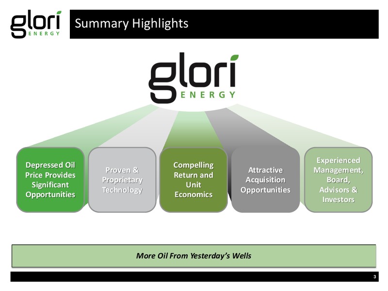 INVESTOR PRESENTATION – Glori Energy Inc. – slide 3