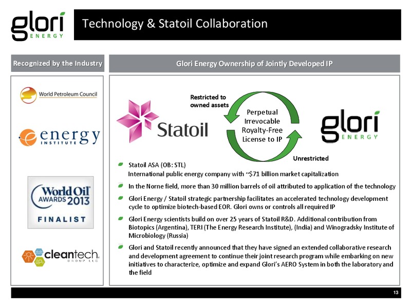 INVESTOR PRESENTATION – Glori Energy Inc. – slide 13