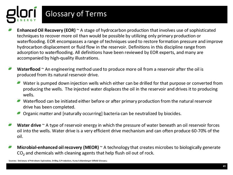 INVESTOR PRESENTATION – Glori Energy Inc. – slide 41