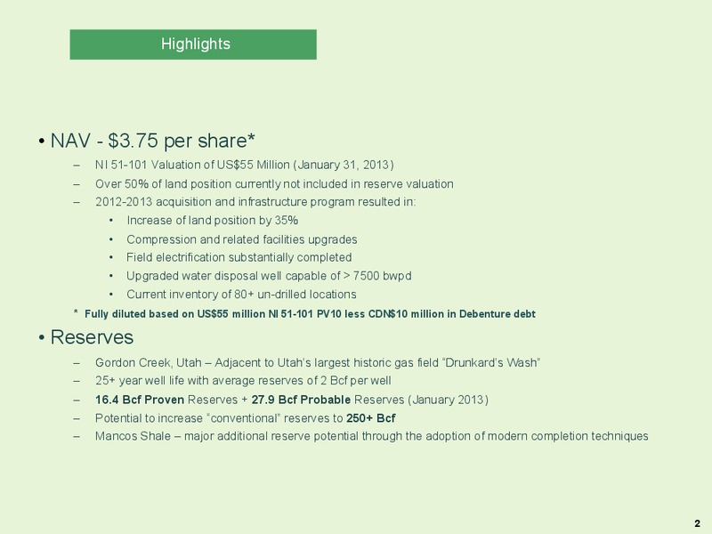 INVESTOR PRESENTATION – Gordon Creek  Llc – slide 2