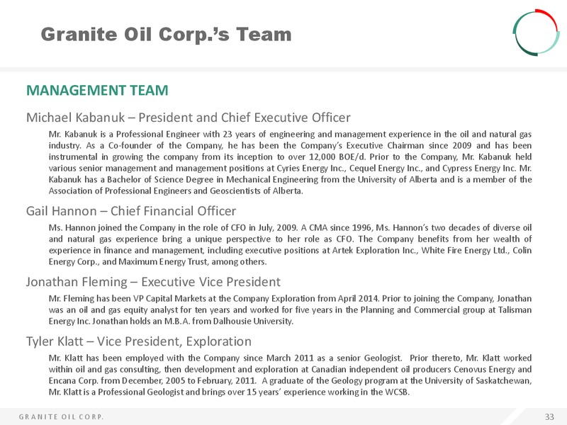 APRIL 2015 INVESTOR PRESENTATION – Granite Oil Corp – slide 32