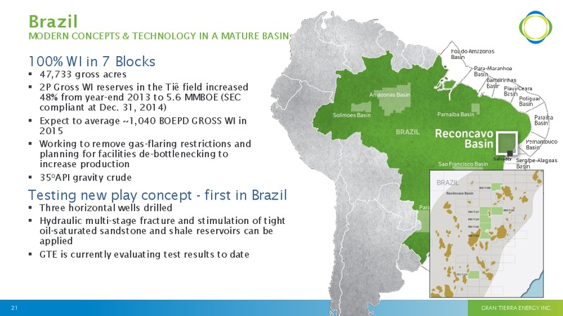 MAY 2015 INVESTOR PRESENTATION – Gran Tierra Energy, Inc. – slide 20