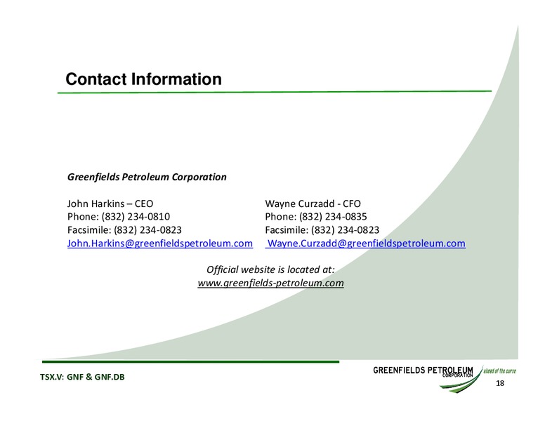 INVESTOR UPDATE – Greensfields Petroleum – slide 17