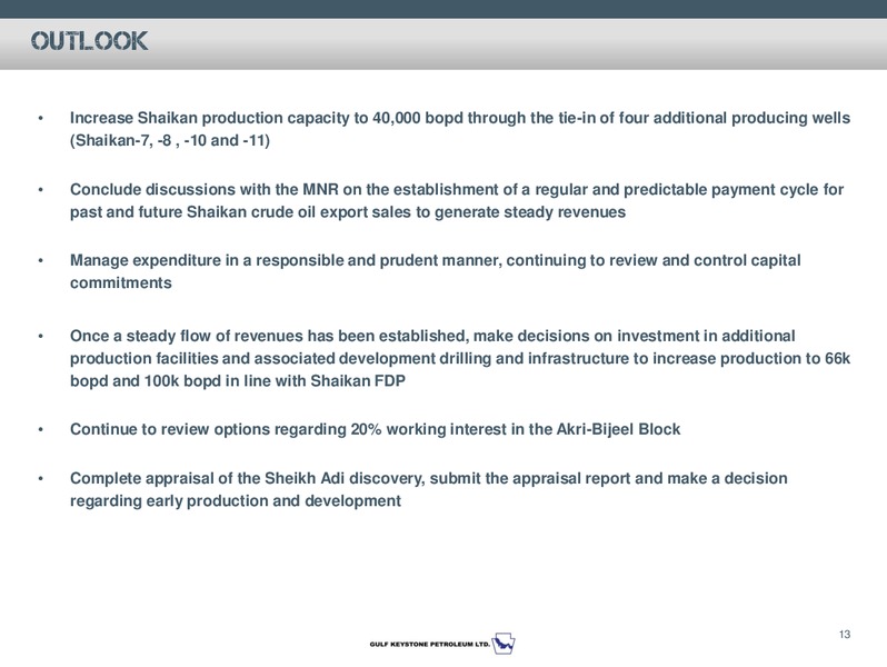 2014 HALF YEAR REPORT – Gulf Keystone Petroleum Ltd. – slide 14