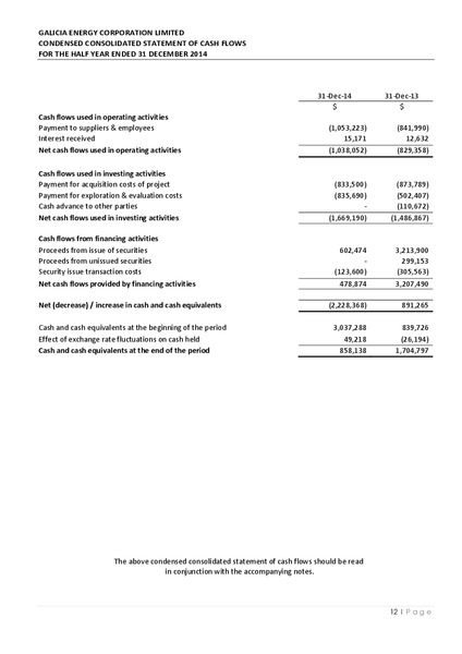 HALF YEAR FINANCIAL REPORT – Galicia Energy Corporation Limited – slide 11
