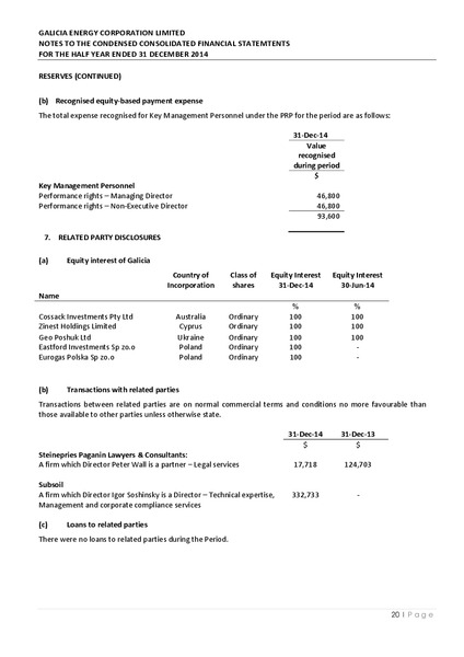 HALF YEAR FINANCIAL REPORT – Galicia Energy Corporation Limited – slide 18