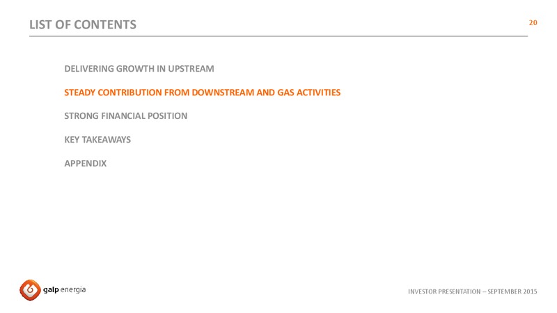 September 2015 Investor Presentation – Galp Energia – slide 20
