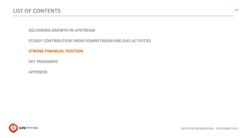 September 2015 Investor Presentation – Galp Energia – slide 23