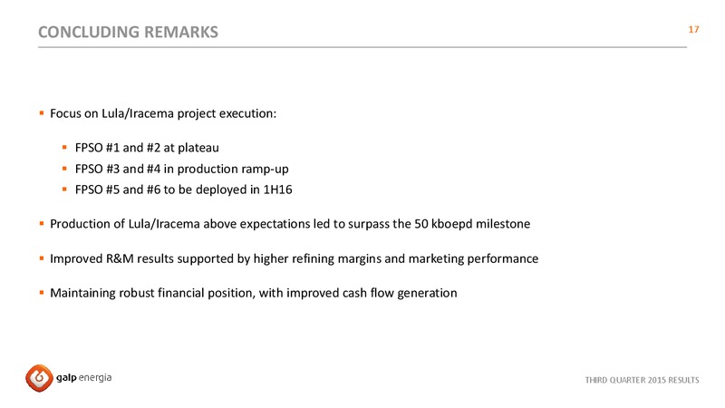 Q3 2015 Results – Galp Energia – slide 17