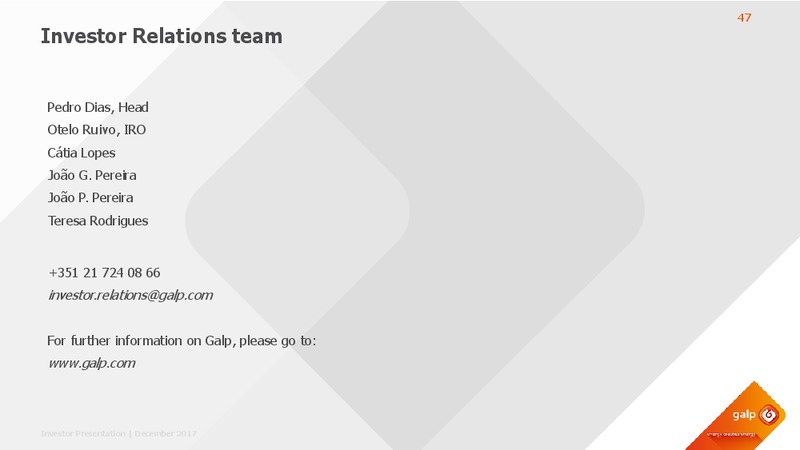 December 2017 Investor Presentation – Galp Energia – slide 46