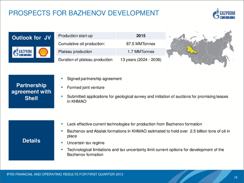 IFRS FINANCIAL AND OPERATING RESULTS FOR Q1 2013 – Gazprom Neft – slide 15