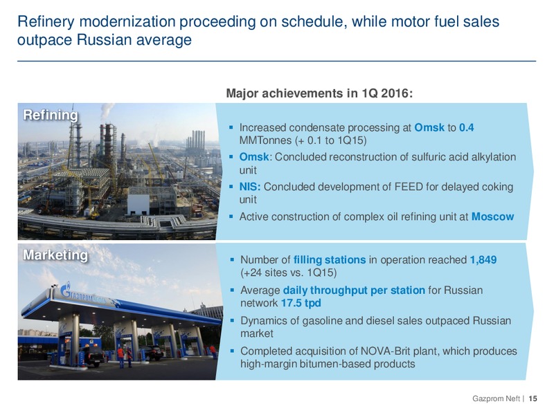Q1 2016 Financial and Operating Results – Gazprom Neft – slide 14
