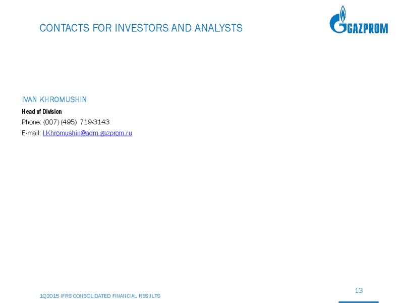 Q1 2015 IFRS Consolidated Financial Results – Gazprom Neft – slide 12