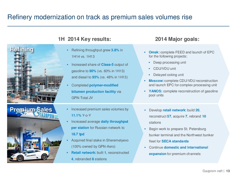 IFRS FINANCIAL AND OPERATING RESULTS FOR Q2 2014 – Gazprom Neft – slide 13