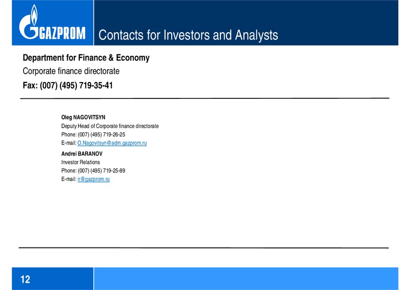 Q1 2012 FINANCIAL RESULTS – Gazprom Neft – slide 12