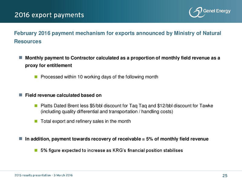 2015 Results and Outlook – Genel Energy – slide 24