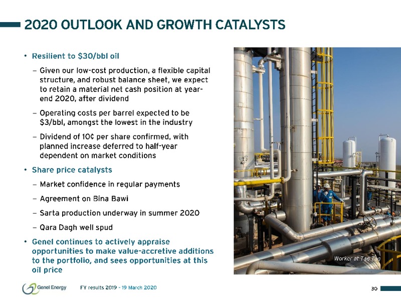 2019 Results and Outlook – Genel Energy – slide 30