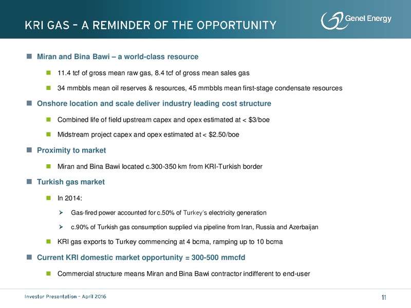 April 2016 Investor Presentation – Genel Energy – slide 10