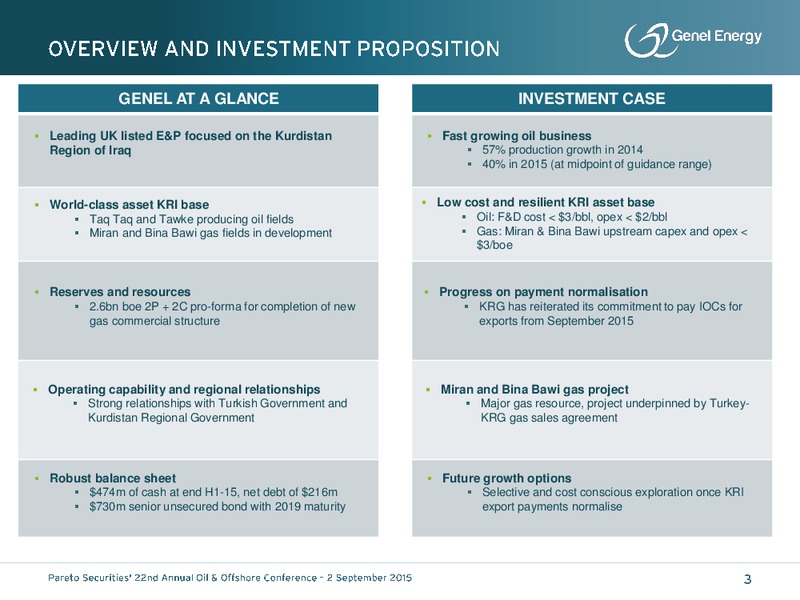 Pareto Securities Annual Oil and Offshore Conference – Genel Energy – slide 2
