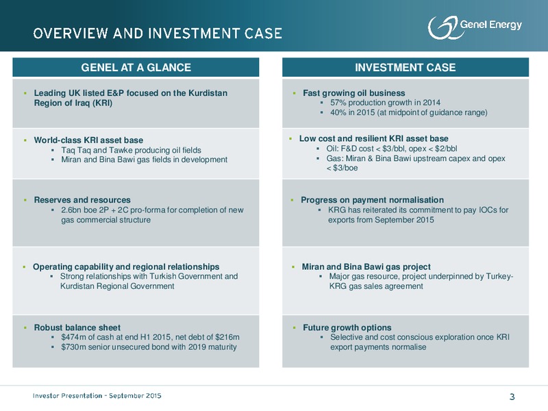 September 2015 Investor Presentation – Genel Energy – slide 2