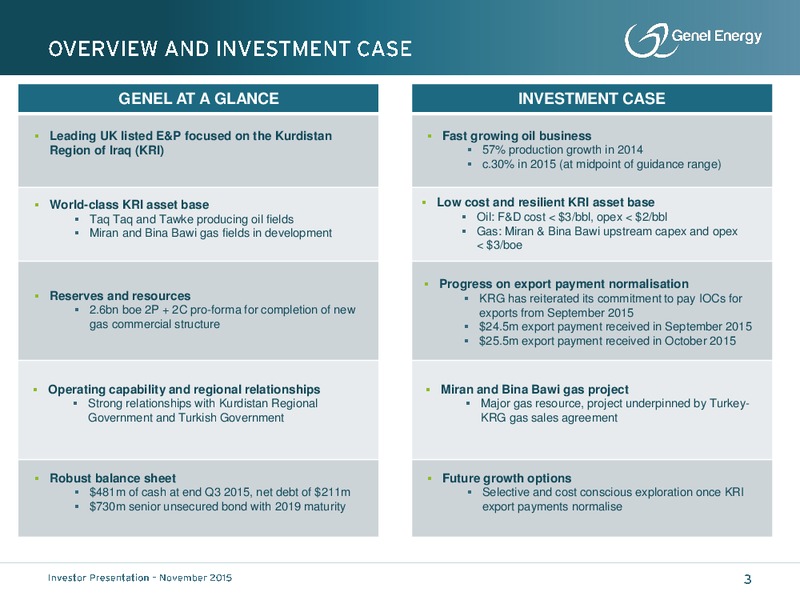 November 2015 Investor Presentation – Genel Energy – slide 2