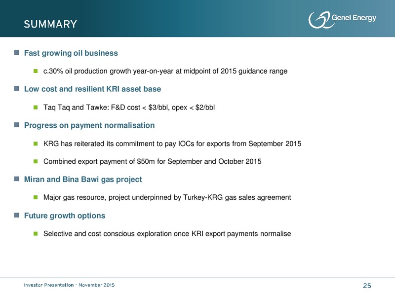 November 2015 Investor Presentation – Genel Energy – slide 24